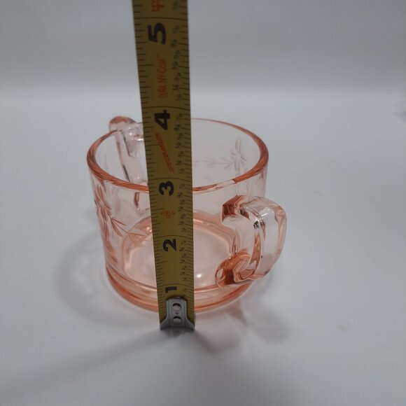 Pink Depression Double Handled Open Sugar Bowl Etched Floral Decor 30s Vintage - Picture 10 of 10